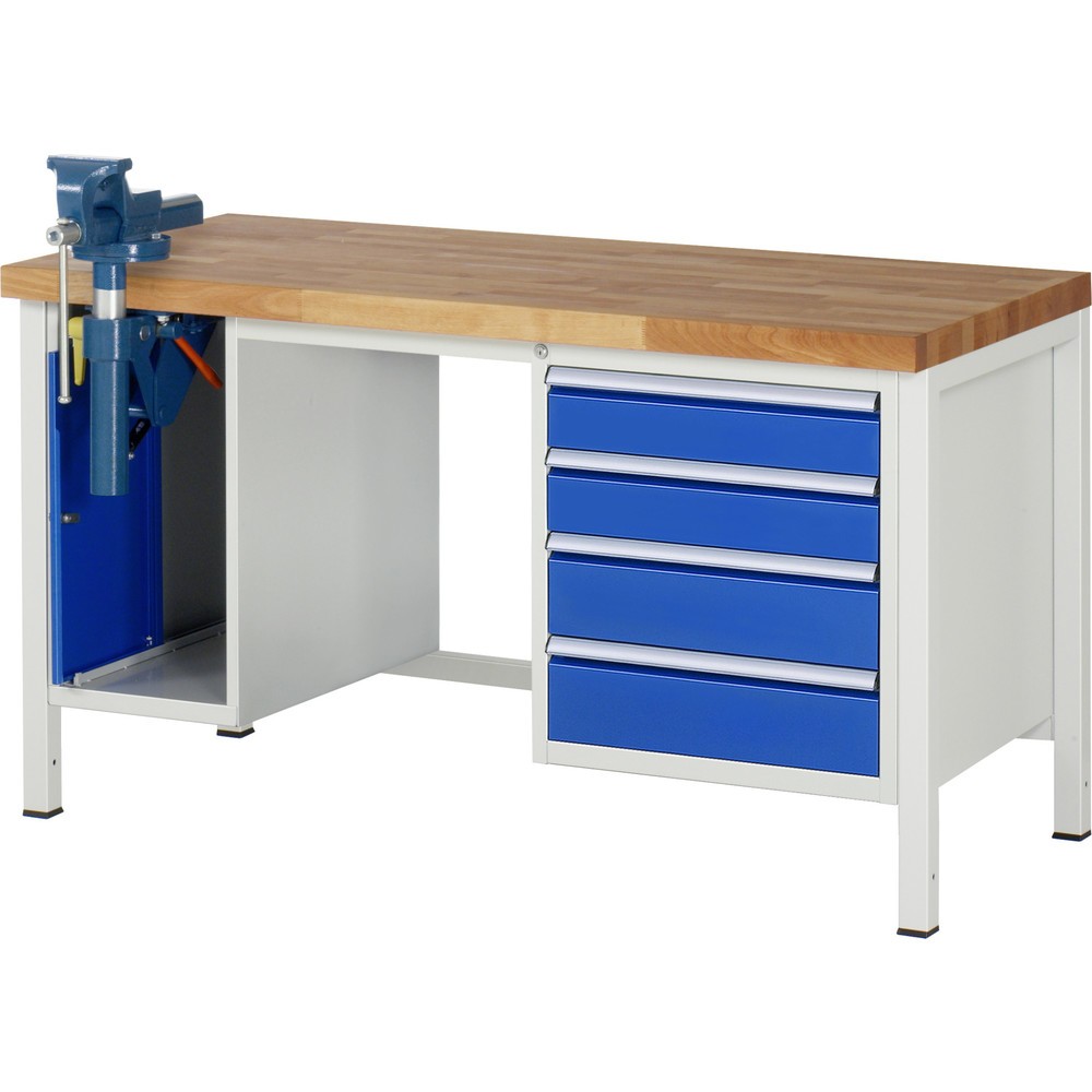 Produktabbildung Nr. 1: RAU Werkbank Serie 8000, 2 Container, HxBxT 840 x 1.500 x 700 mm, 4 x 90%-Auszug-Schubladen, inkl. Schraubstock