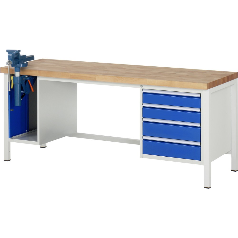 Produktabbildung Nr. 1: RAU Werkbank Serie 8000, 2 Container, HxBxT 840 x 2.000 x 700 mm, 4 x 90%-Auszug-Schubladen, inkl. Schraubstock