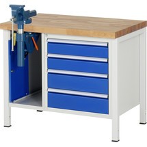Produktabbildung Nr. 1: RAU Werkbank Serie 8000, 2 Container, HxBxT 840 x 1.000 x 700 mm, 4 x 100%-Auszug-Schubladen, inkl. Schraubstock