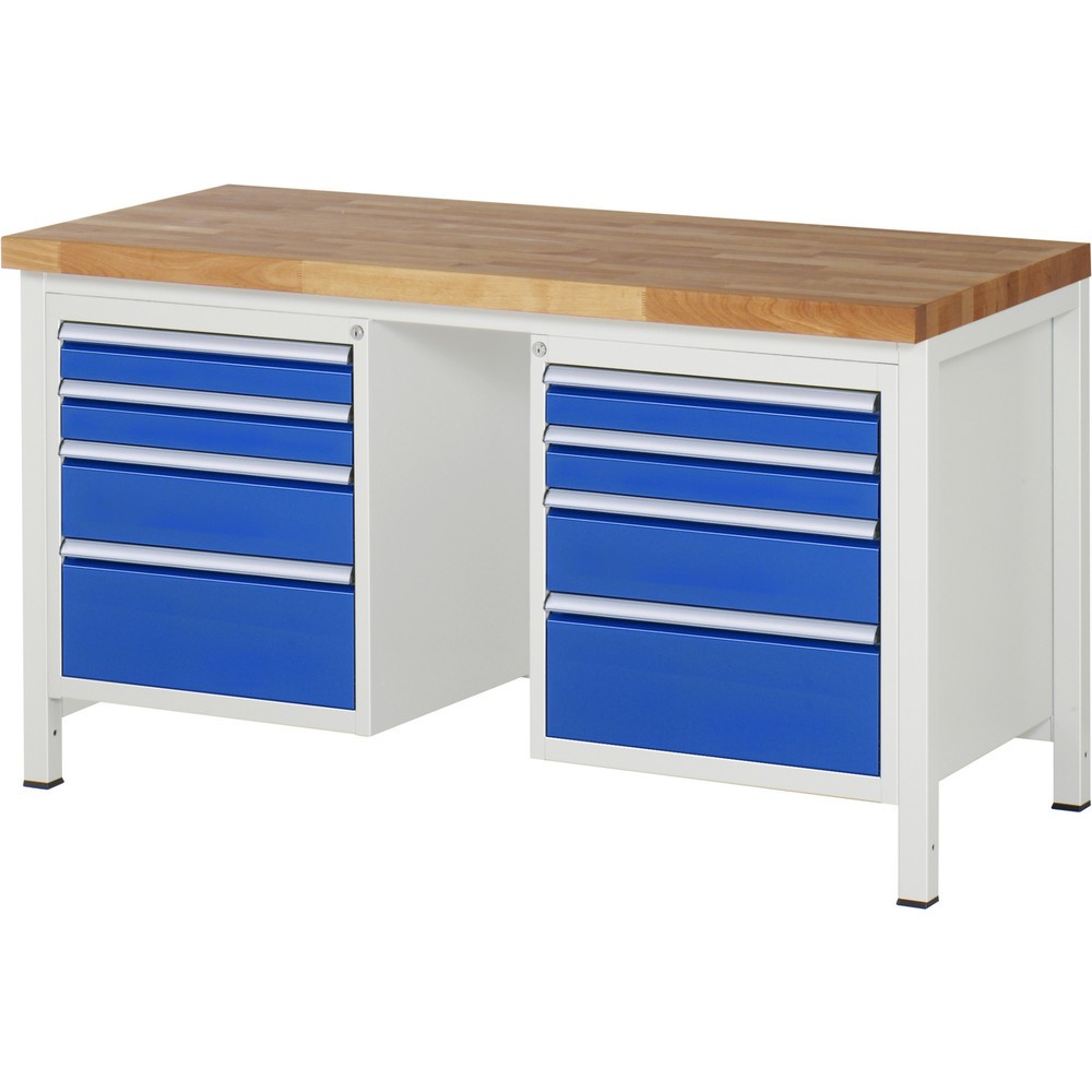 Produktabbildung Nr. 1: RAU Werkbank Serie 8000, 2 Container, HxBxT 840 x 1.500 x 700 mm, 8 x 90%-Auszug-Schubladen 4 x 90, 2 x 150, 2 x 210 mm