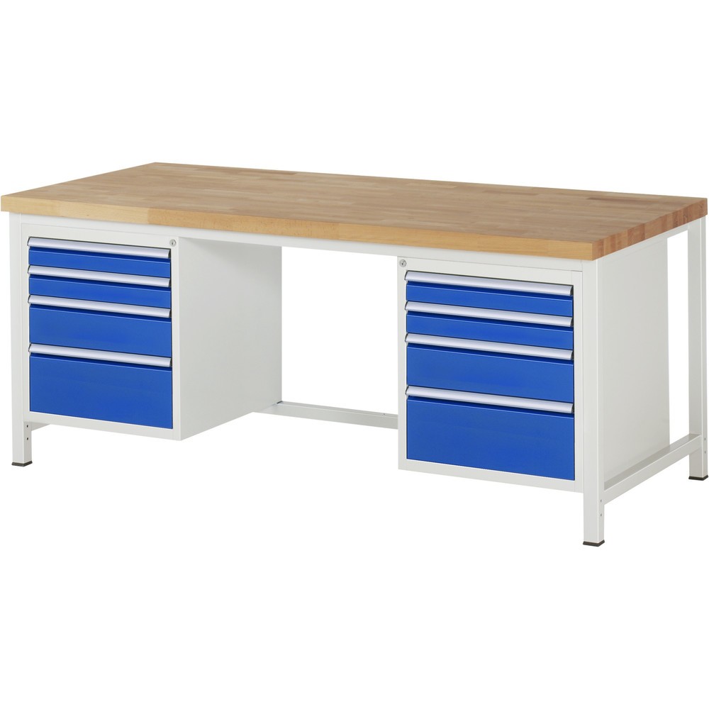 Produktabbildung Nr. 1: RAU Werkbank Serie 8000, 2 Container, HxBxT 840 x 2.000 x 900 mm, 8 x 100%-Auszug-Schubladen 4 x 90, 2 x 150, 2 x 210 mm