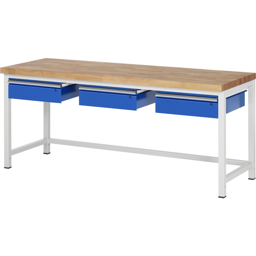 Produktabbildung Nr. 1: RAU Werkbank Serie 8000, HxBxT 840-1.040 x 2.000 x 700 mm, 3 Schubladen, Schubladen-TK 50 kg