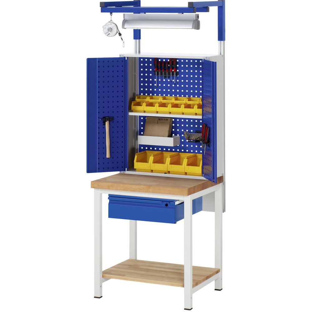 Produktabbildung Nr. 5: RAU Werkbank Serie 8000, Buche-Massiv-Arbeitsplatte, Stärke 40 mm, HxBxT 840 x 750 x 700 mm, 1 Schublade, 1 Ablageboden Tiefe 557 mm