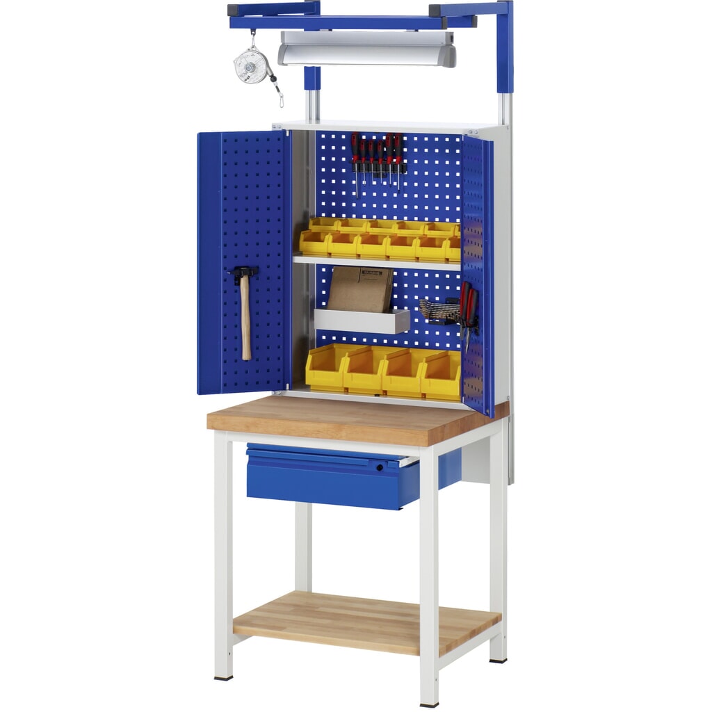 Produktabbildung Nr. 6: RAU Werkbank Serie 8000, Buche-Massiv-Arbeitsplatte, Stärke 40 mm, HxBxT 840 x 750 x 700 mm, 1 Schublade, 1 Ablageboden Tiefe 557 mm