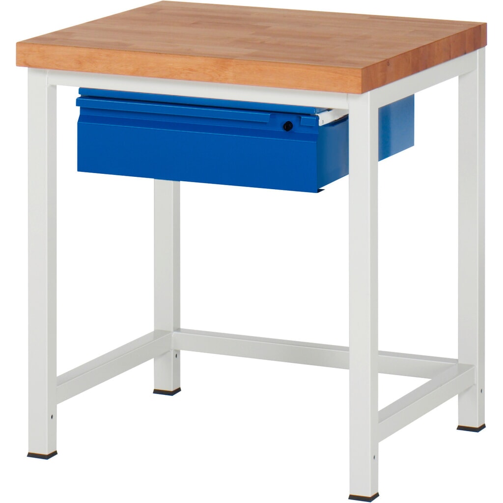 RAU Werkbank Serie 8000, Buche-Massiv-Arbeitsplatte, Stärke 40 mm, HxBxT 840-1.040 x 750 x 700 mm, 1 Schublade 1 x 150 mm Produktabbildung Nr. 1: RAU Werkbank Serie 8000, Buche-Massiv-Arbeitsplatte, Stärke 40 mm, HxBxT 840-1.040 x 750 x 700 mm, 1 Schublade 1 x 150 mm