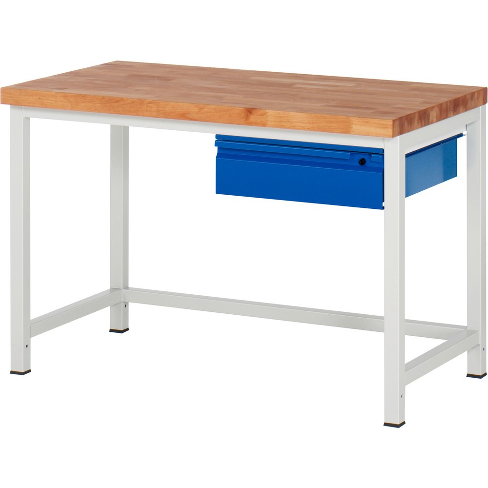 Produktabbildung: RAU Werkbank Serie 8000, Buche-Massiv-Arbeitsplatte, Stärke 40 mm, HxBxT 840 x 1.250 x 700 mm, 1 Schublade 1 x 150 mm