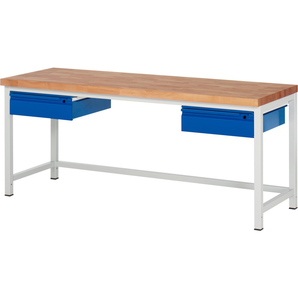 Produktabbildung Nr. 1: RAU Werkbank Serie 8000, Buche-Massiv-Arbeitsplatte, Stärke 40 mm, HxBxT 840 x 2.000 x 700 mm, 2 Schubladen 2 x 150 mm