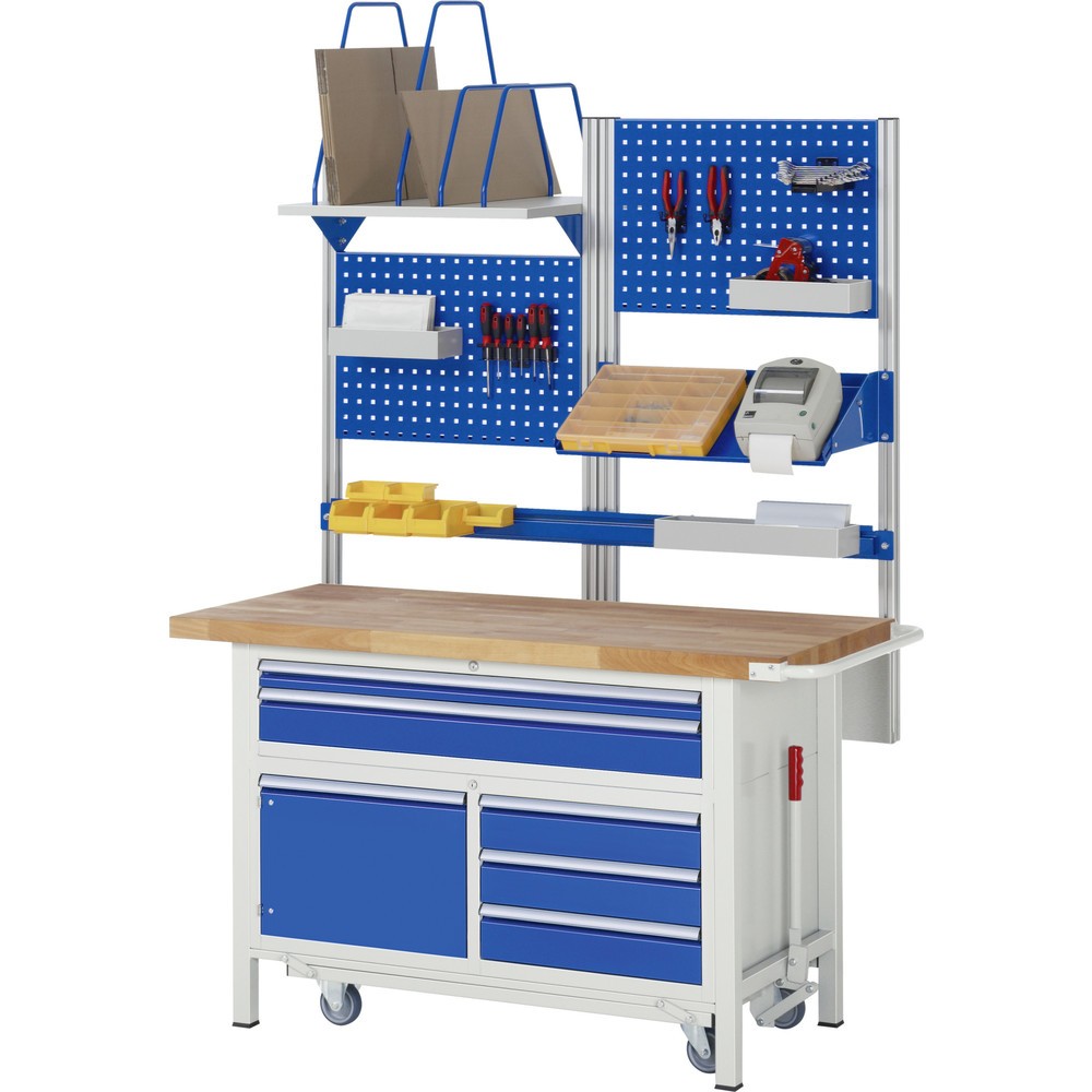 Produktabbildung Nr. 6: RAU Werkbank Serie 8000 mit absenkbarem Fahrgestell, 1 Dreifach-Container, HxBxT 920 x 1.250 x 700 mm, 5 x 100%-Auszug-Schubladen, 1 Flügeltür