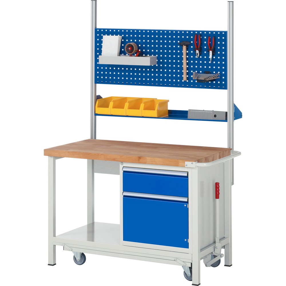 Produktabbildung Nr. 6: RAU Werkbank Serie 8000 mit absenkbarem Fahrgestell, 1 Container, 1 Ablageboden, HxBxT 880 x 1.250 x 700 mm, 4 x 100%-Auszug-Schubladen, Breite 490 mm