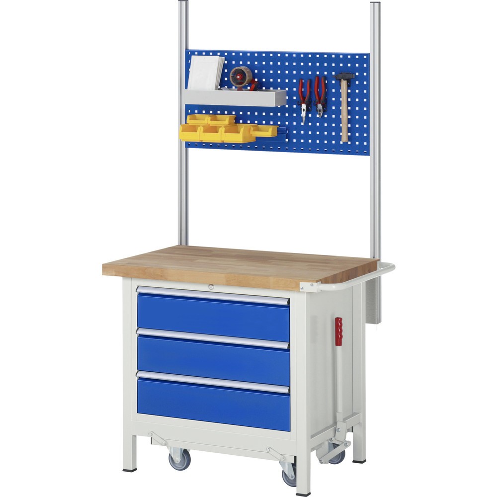 Produktabbildung Nr. 6: RAU Werkbank Serie 8000 mit absenkbarem Fahrgestell, 1 Container, HxBxT 880 x 1.000 x 700 mm, 2 x 90%-Auszug-Schubladen, Breite 680 mm