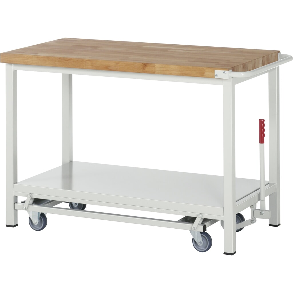 Produktabbildung Nr. 6: RAU Werkbank Serie 8000 mit absenkbarem Fahrgestell, 1 Doppel-Container, HxBxT 880 x 1.250 x 700 mm, 4 x 90%-Auszug-Schubladen, 1 Fachboden