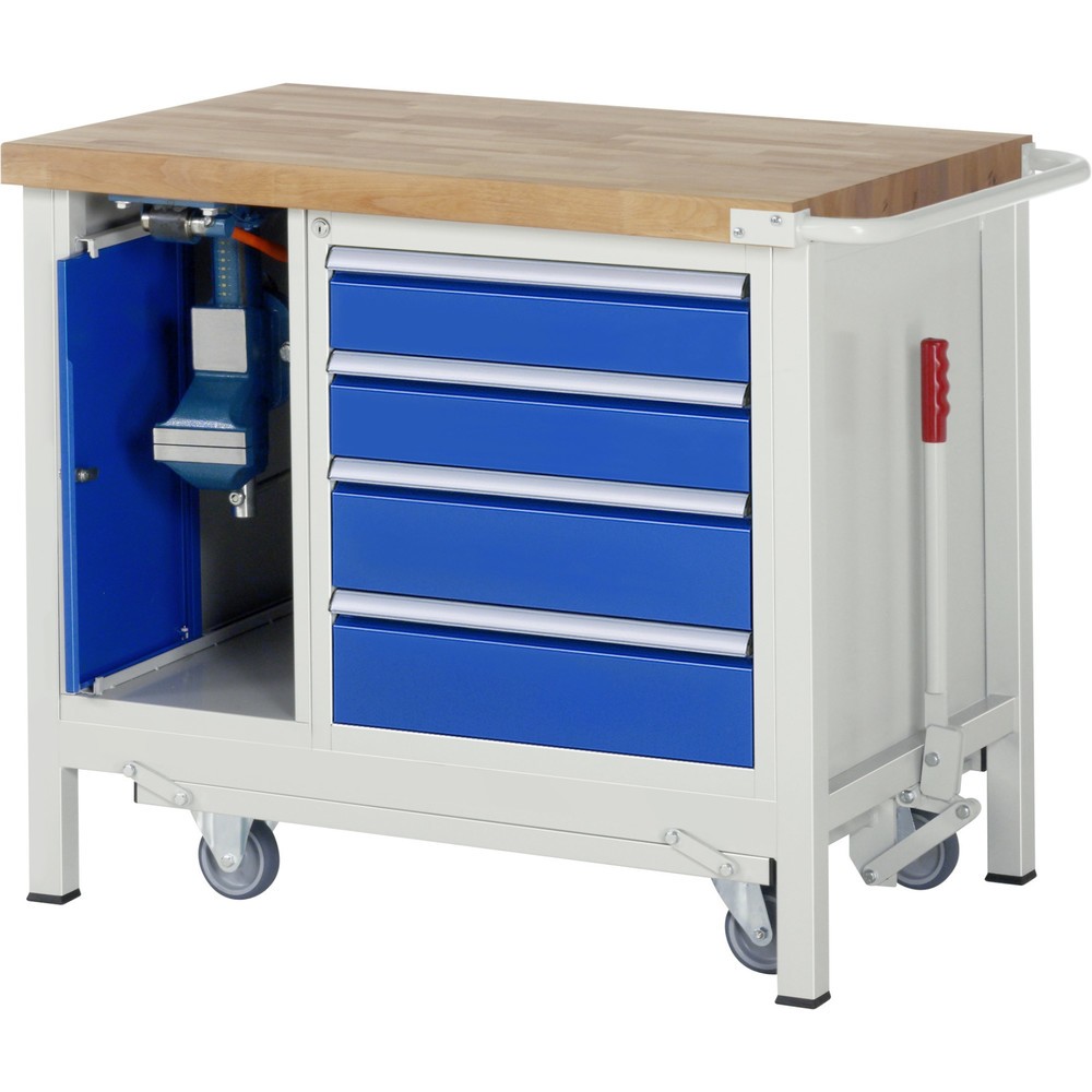 Produktabbildung Nr. 7: RAU Werkbank Serie 8000 mit absenkbarem Fahrgestell, 2 Container, 1 Ablageboden, HxBxT 880 x 1.250 x 700 mm, 3 x 100%-Auszug-Schubladen, ErgoScript®
