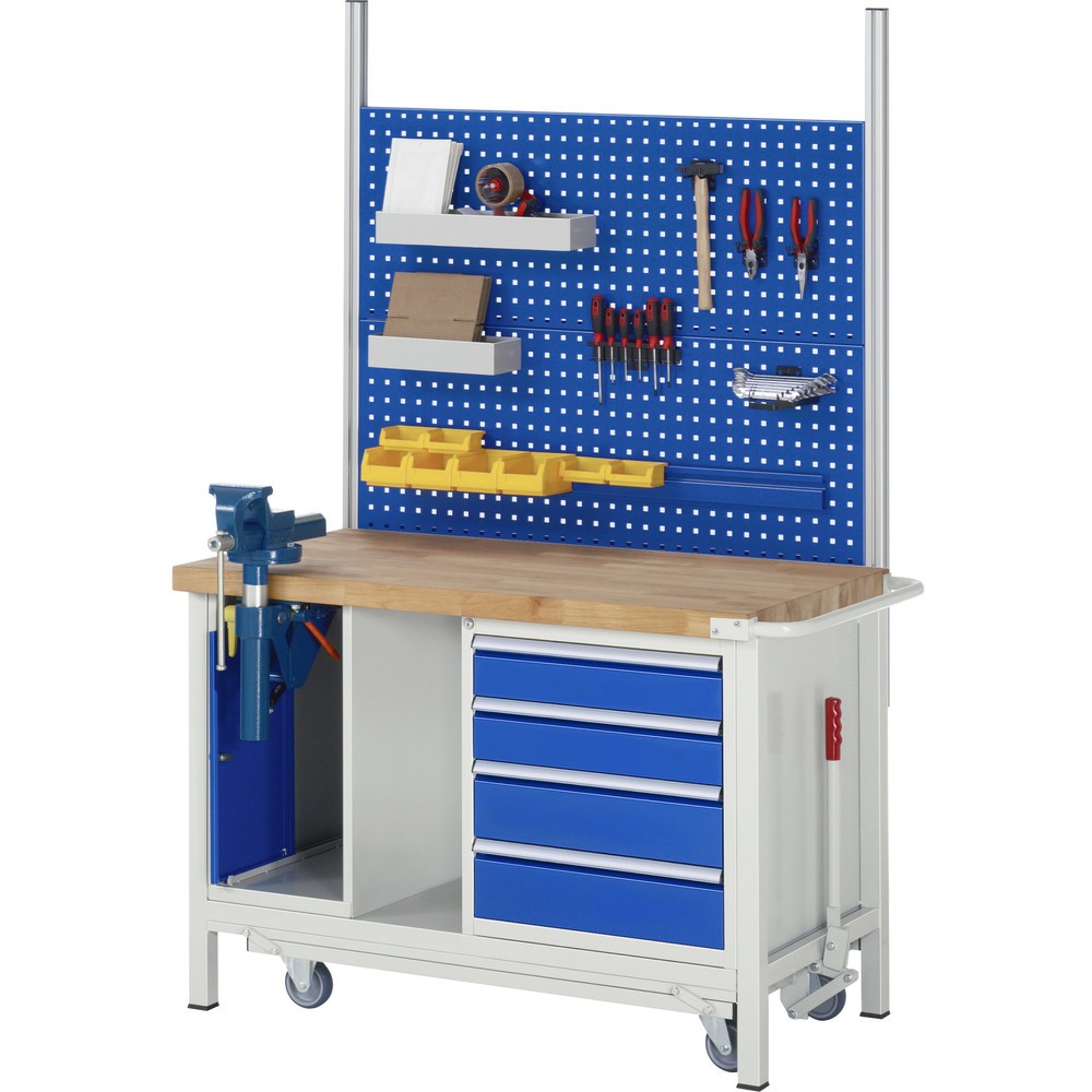 Produktabbildung Nr. 10: RAU Werkbank Serie 8000 mit absenkbarem Fahrgestell, 2 Container, 1 Ablageboden, HxBxT 880 x 1.250 x 700 mm, 3 x 100%-Auszug-Schubladen, ErgoScript®