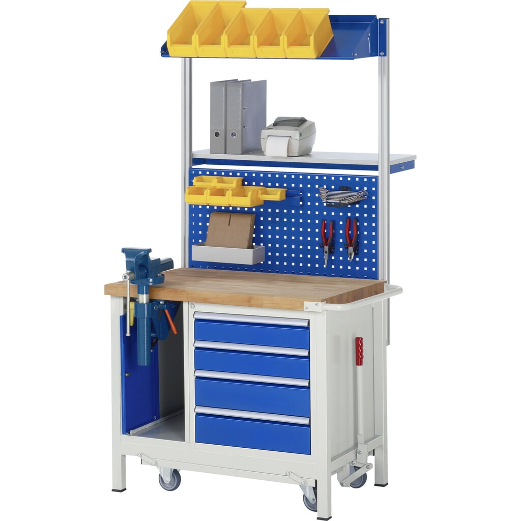Produktabbildung Nr. 13: RAU Werkbank Serie 8000 mit absenkbarem Fahrgestell, 2 Container, HxBxT 880 x 1.000 x 700 mm, 3 x 90%-Auszug-Schubladen, ErgoScript
