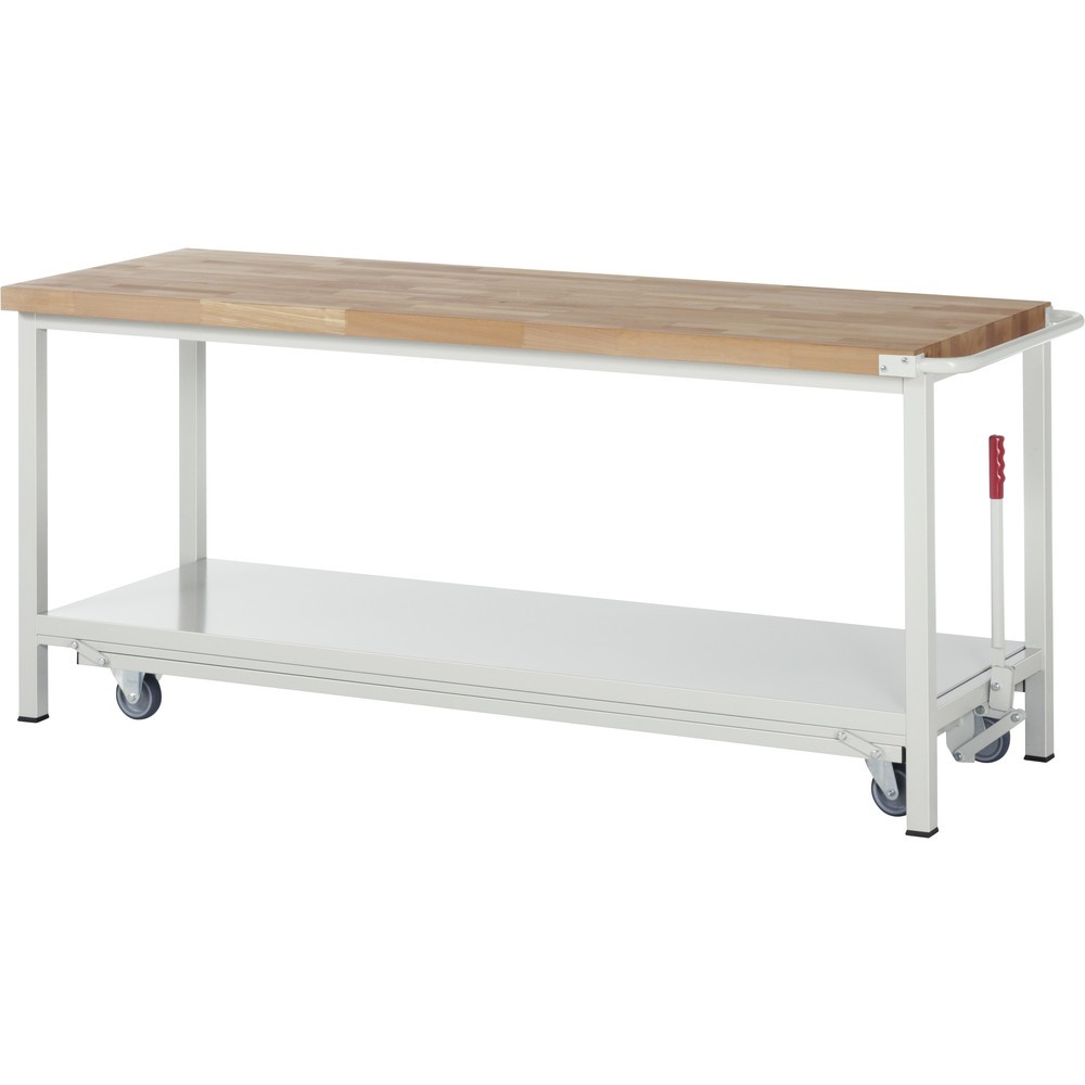 Produktabbildung: RAU Werkbank Serie 8000 mit absenkbarem Fahrgestell, HxBxT 880 x 2.000 x 700 mm, mit Ablageboden