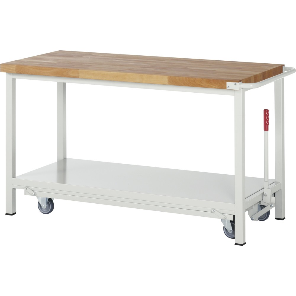 Produktabbildung: RAU Werkbank Serie 8000 mit absenkbarem Fahrgestell, HxBxT 880 x 1.500 x 700 mm, mit Ablageboden