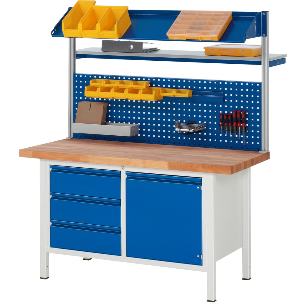 RAU Werkbank Serie 8000, 1 Doppel-Container, 1 Flügeltür, 1 Fachboden, HxBxT 840 x 1.500 x 700 mm, 3 Schubladen Produktabbildung: RAU Werkbank Serie 8000, 1 Doppel-Container, 1 Flügeltür, 1 Fachboden, HxBxT 840 x 1.500 x 700 mm, 3 Schubladen