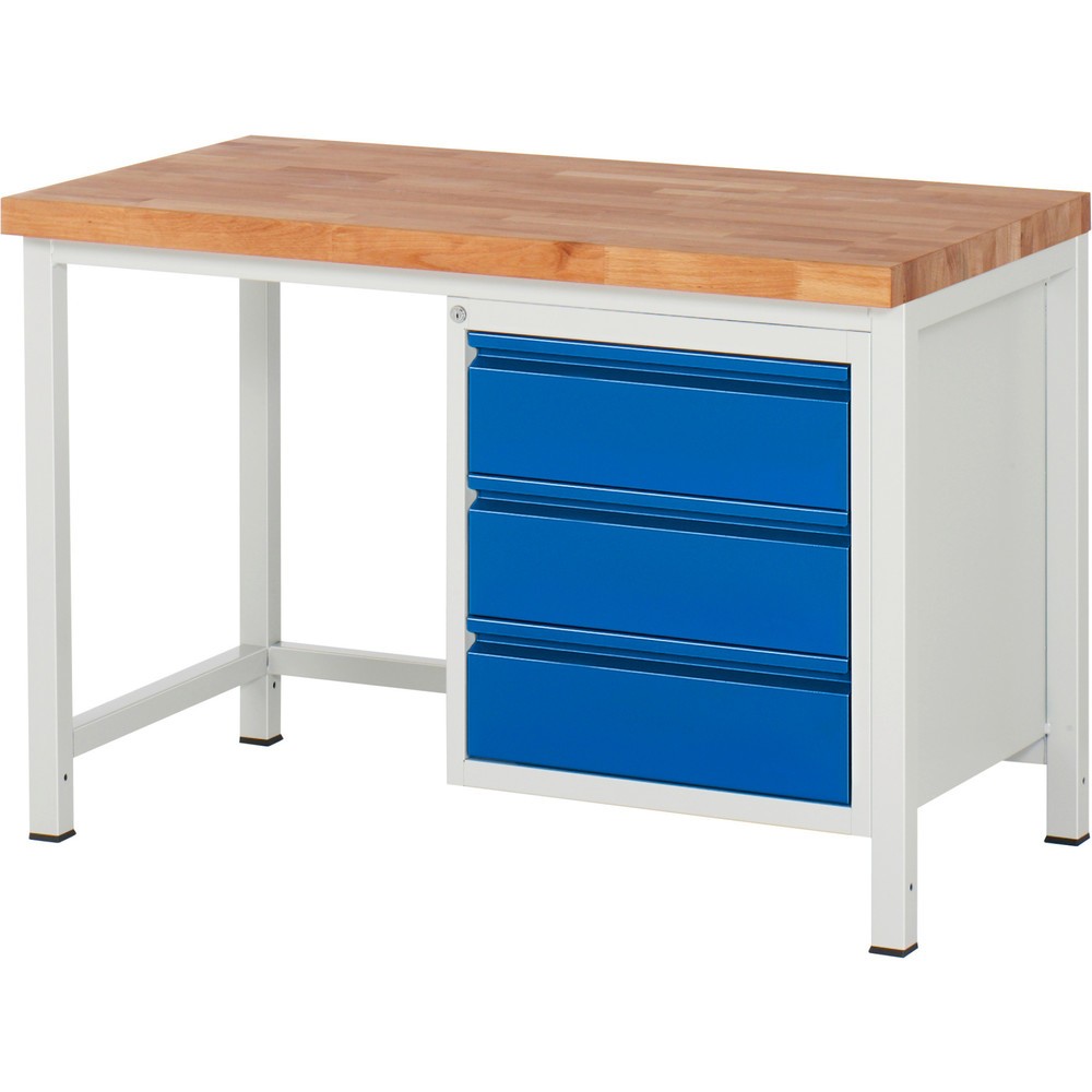 Produktabbildung Nr. 1: RAU Werkbank Serie 8000, HxBxT 840 x 1.250 x 700 mm, 3 x 90%-Auszug-Schubladen 3 x 180 mm, Schubladen-TK 100 kg
