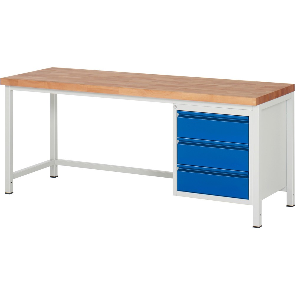 Produktabbildung Nr. 1: RAU Werkbank Serie 8000, HxBxT 840-1.040 x 2.000 x 700 mm, 3 x 90%-Auszug-Schubladen 3 x 180 mm