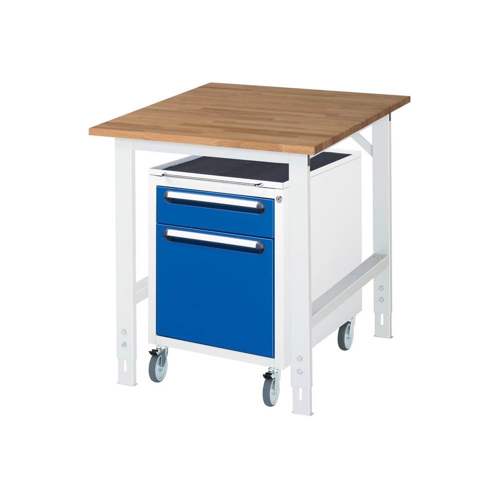 Produktabbildung Nr. 1: RAU Werkstatt-Set TOM 2-teilig, mit Werktisch, HxBxT 760-1.080 x 750 x 1.000 mm, Arbeitsplatte Buche-Massiv, zzgl. Roll-Container mit 2 Schubladen, HxBxT 690 x 480 x 600 mm