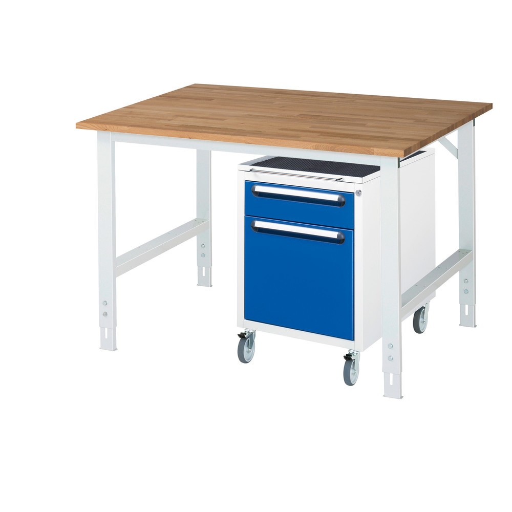 Produktabbildung Nr. 1: RAU Werkstatt-Set TOM 2-teilig, mit Werktisch, HxBxT 760-1.080 x 1.250 x 1.000 mm, Arbeitsplatte Buche-Massiv, zzgl. Roll-Container mit 2 Schubladen, HxBxT 690 x 480 x 600 mm