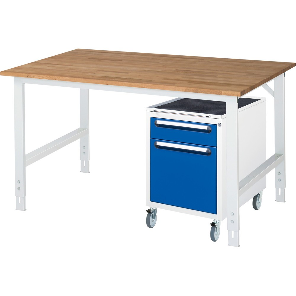 Produktabbildung Nr. 1: RAU Werkstatt-Set TOM 2-teilig, mit Werktisch, HxBxT 760-1.080 x 1.500 x 1.000 mm, Arbeitsplatte Buche-Massiv, zzgl. Roll-Container mit 2 Schubladen, HxBxT 690 x 480 x 600 mm