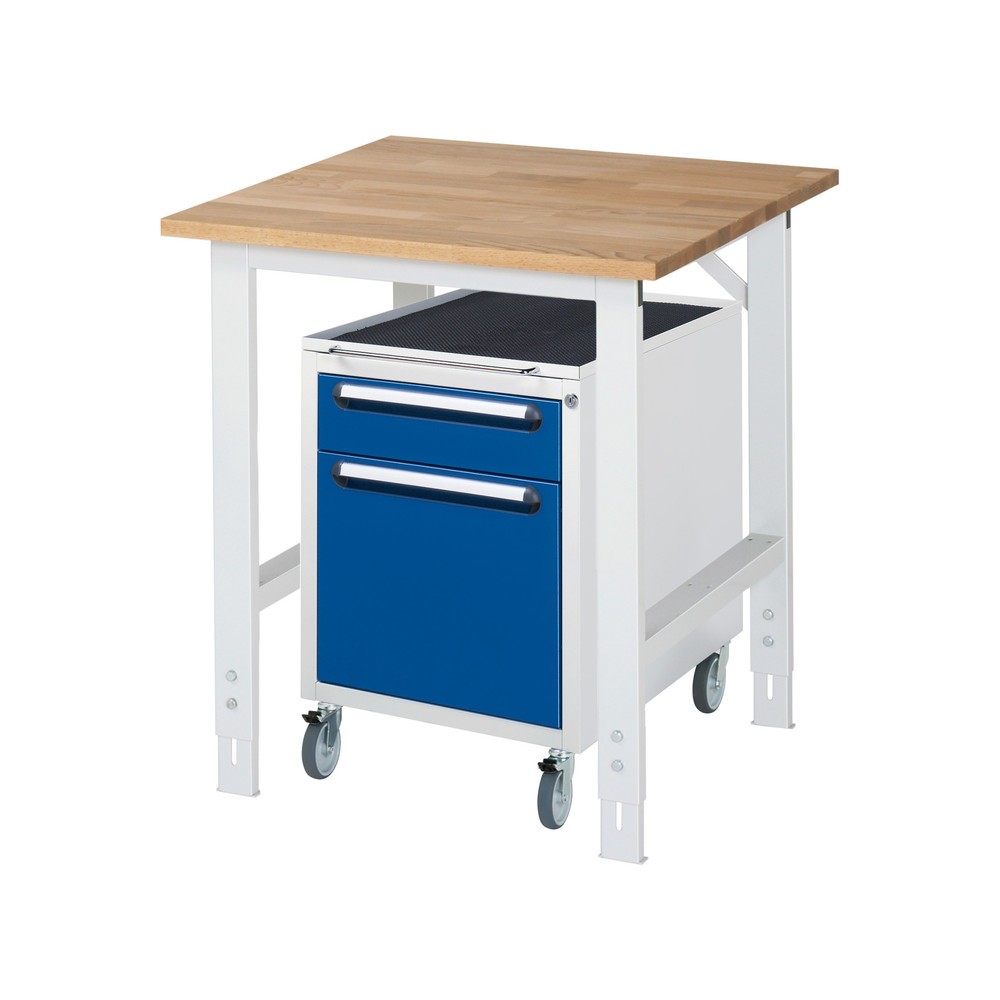 Produktabbildung Nr. 1: RAU Werkstatt-Set TOM 2-teilig, mit Werktisch, HxBxT 760-1.080 x 750 x 800 mm, Arbeitsplatte Buche-Massiv, zzgl. Roll-Container mit 2 Schubladen, HxBxT 690 x 480 x 600 mm