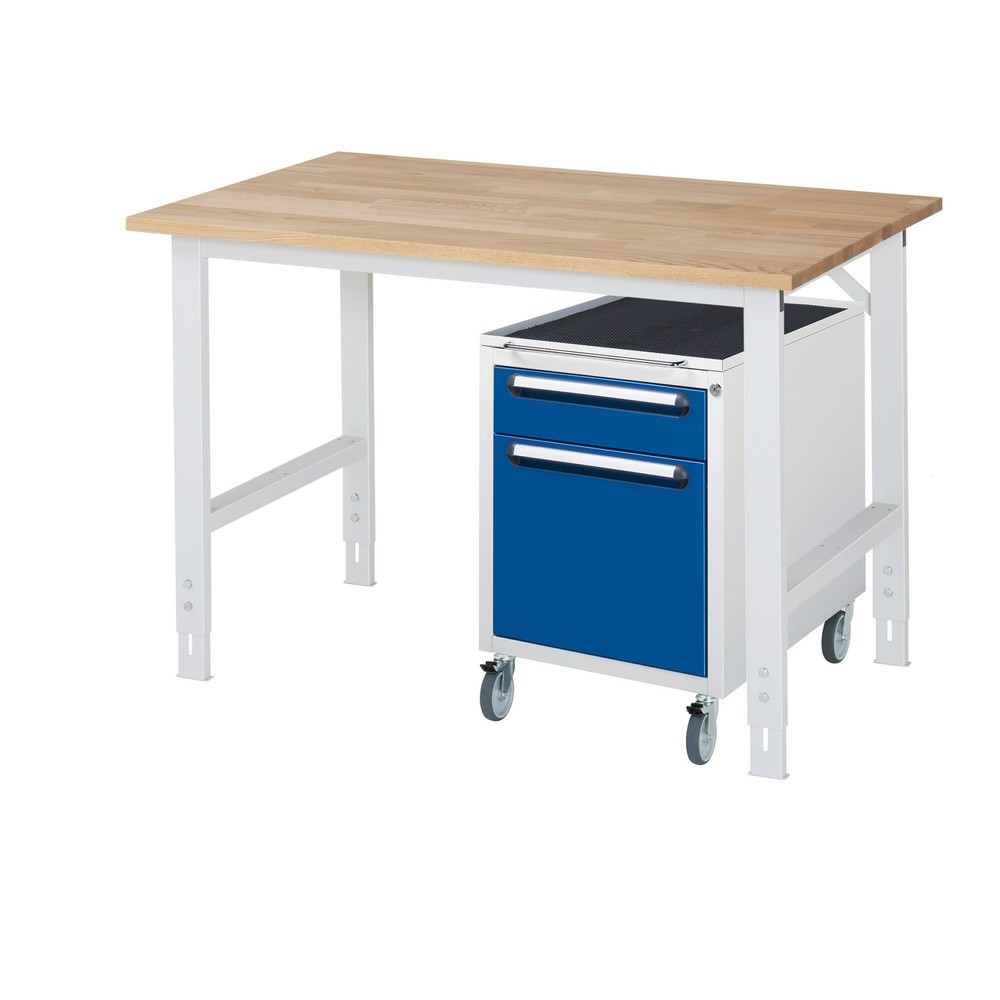 Produktabbildung Nr. 1: RAU Werkstatt-Set TOM 2-teilig, mit Werktisch, HxBxT 760-1.080 x 1.250 x 800 mm, Arbeitsplatte Buche-Massiv, zzgl. Roll-Container mit 2 Schubladen, HxBxT 690 x 480 x 600 mm