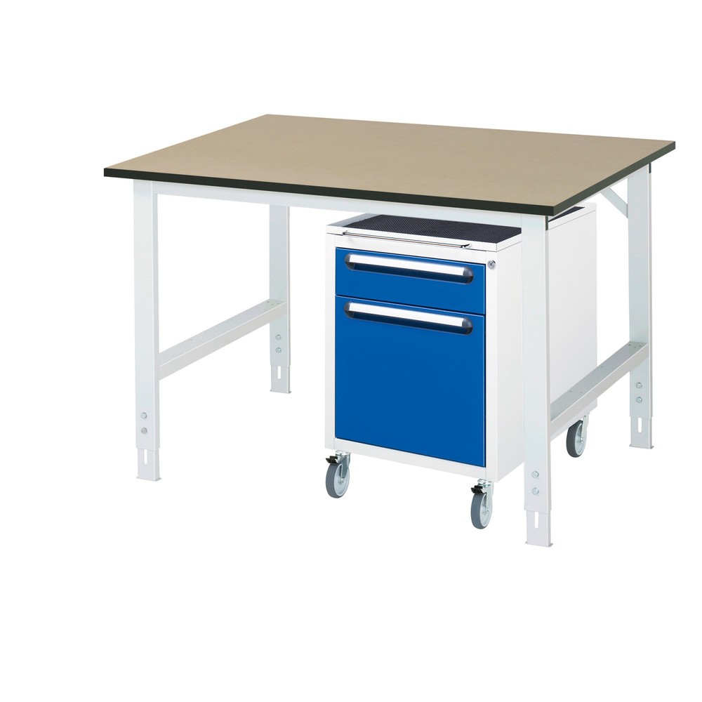 Produktabbildung Nr. 1: RAU Werkstatt-Set TOM 2-teilig, mit Werktisch, HxBxT 760-1.080 x 1.250 x 1.000 mm, MDF Arbeitsplatte, zzgl. Roll-Container mit 2 Schubladen, HxBxT 690 x 480 x 600 mm