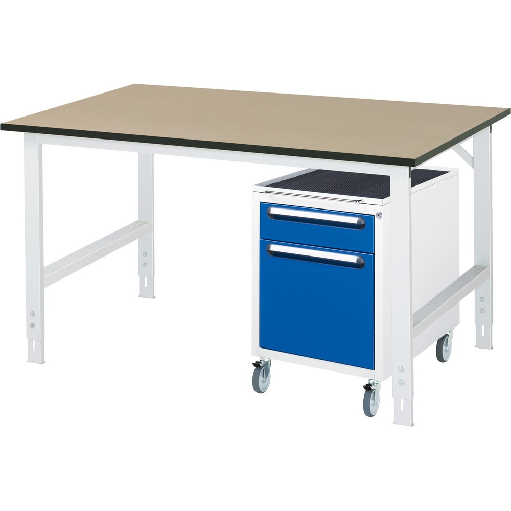 Produktabbildung Nr. 1: RAU Werkstatt-Set TOM 2-teilig, mit Werktisch, HxBxT 760-1.080 x 1.500 x 1.000 mm, MDF Arbeitsplatte, zzgl. Roll-Container mit 2 Schubladen, HxBxT 690 x 480 x 600 mm