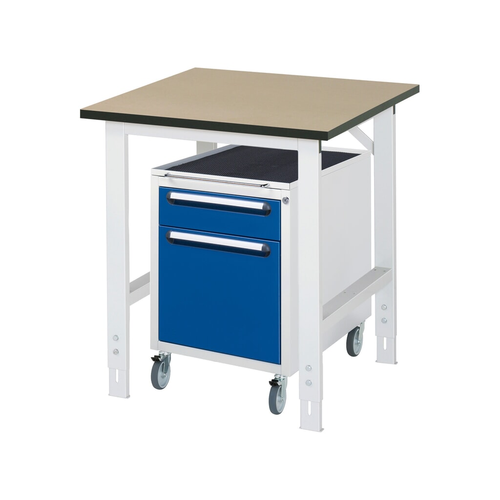 RAU Werkstatt-Set TOM 2-teilig, mit Werktisch, HxBxT 760-1.080 x 750 x 800 mm, MDF Arbeitsplatte, zzgl. Roll-Container mit 2 Schubladen, HxBxT 690 x 480 x 600 mm Produktabbildung: RAU Werkstatt-Set TOM 2-teilig, mit Werktisch, HxBxT 760-1.080 x 750 x 800 mm, MDF Arbeitsplatte, zzgl. Roll-Container mit 2 Schubladen, HxBxT 690 x 480 x 600 mm