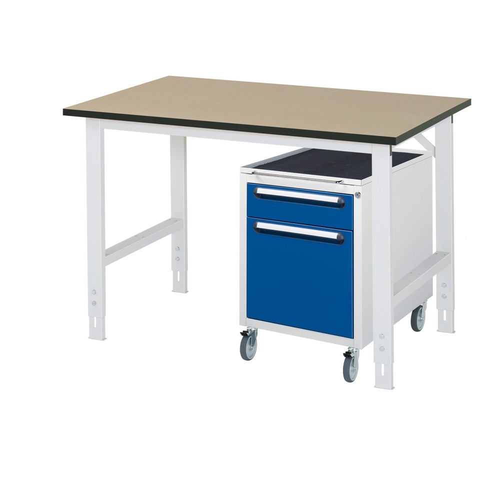 Produktabbildung Nr. 1: RAU Werkstatt-Set TOM 2-teilig, mit Werktisch, HxBxT 760-1.080 x 1.250 x 800 mm, MDF Arbeitsplatte, zzgl. Roll-Container mit 2 Schubladen, HxBxT 690 x 480 x 600 mm