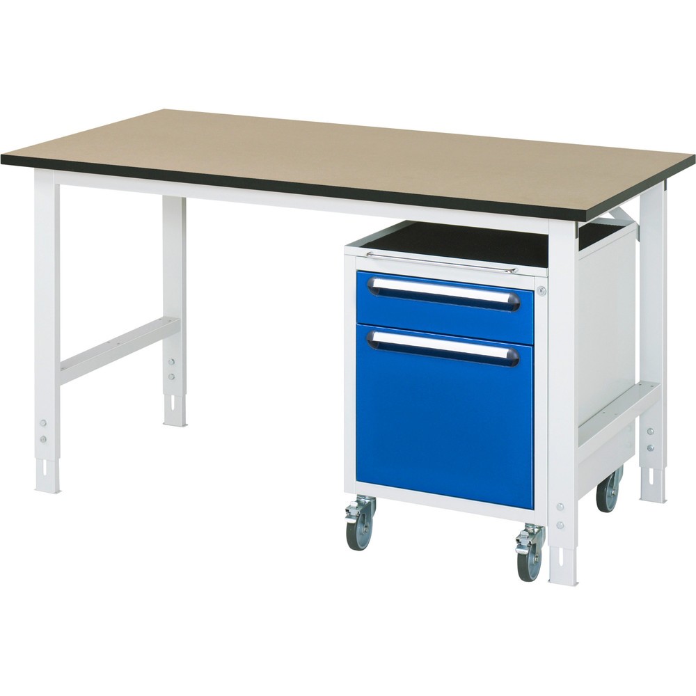 Produktabbildung Nr. 1: RAU Werkstatt-Set TOM 2-teilig, mit Werktisch, HxBxT 760-1.080 x 1.500 x 800 mm, MDF Arbeitsplatte, zzgl. Roll-Container mit 2 Schubladen, HxBxT 690 x 480 x 600 mm