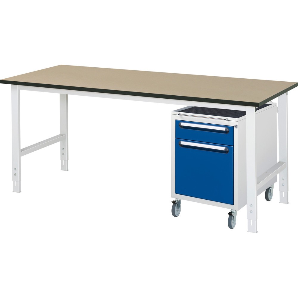 Produktabbildung Nr. 1: RAU Werkstatt-Set TOM 2-teilig, mit Werktisch, HxBxT 760-1.080 x 2.500 x 800 mm, MDF Arbeitsplatte, zzgl. Roll-Container mit 2 Schubladen, HxBxT 690 x 480 x 600 mm