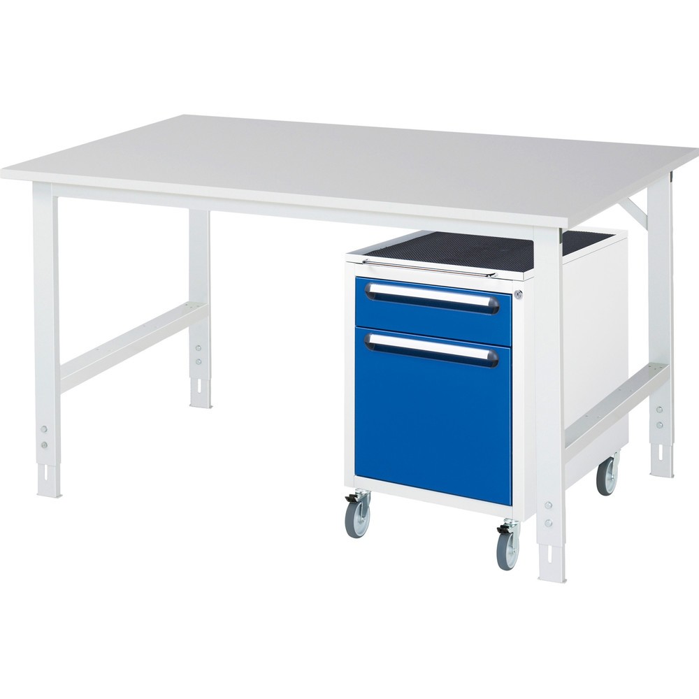 Produktabbildung Nr. 1: RAU Werkstatt-Set TOM 2-teilig, mit Werktisch, HxBxT 760-1.080 x 1.500 x 1.000 mm, Arbeitsplatte Melamin-Belag, zzgl. Roll-Container mit 2 Schubladen, HxBxT 690 x 480 x 600 mm