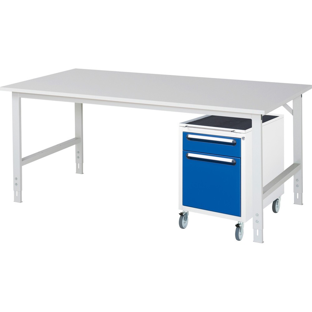 Produktabbildung Nr. 1: RAU Werkstatt-Set TOM 2-teilig, mit Werktisch, HxBxT 760-1.080 x 2.500 x 1.000 mm, Arbeitsplatte Melamin-Belag, zzgl. Roll-Container mit 2 Schubladen, HxBxT 690 x 480 x 600 mm