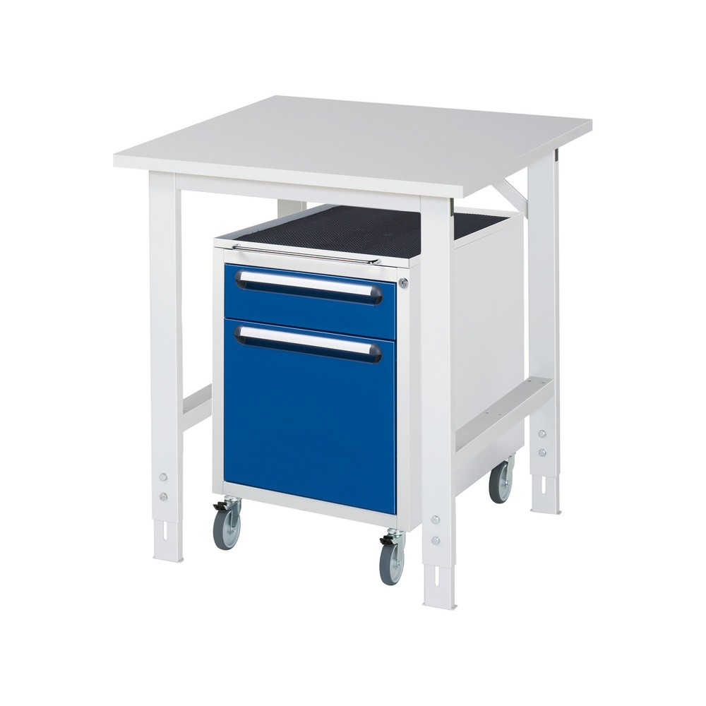 Produktabbildung Nr. 1: RAU Werkstatt-Set TOM 2-teilig, mit Werktisch, HxBxT 760-1.080 x 750 x 800 mm, Arbeitsplatte Melamin-Belag, zzgl. Roll-Container mit 2 Schubladen, HxBxT 690 x 480 x 600 mm