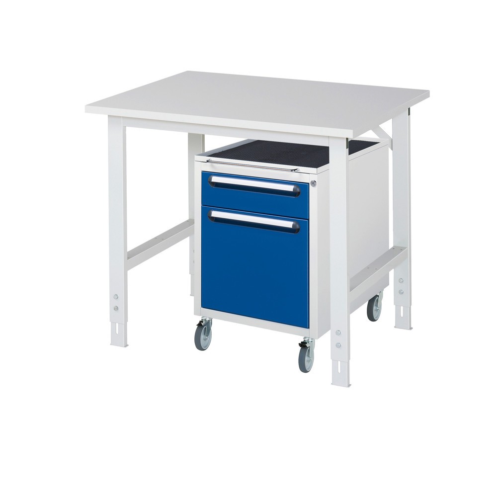 Produktabbildung Nr. 1: RAU Werkstatt-Set TOM 2-teilig, mit Werktisch, HxBxT 760-1.080 x 1.000 x 800 mm, Arbeitsplatte Melamin-Belag, zzgl. Roll-Container mit 2 Schubladen, HxBxT 690 x 480 x 600 mm