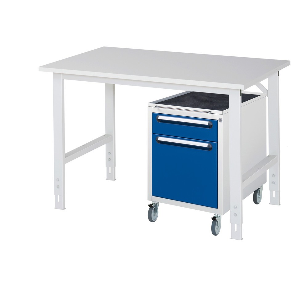 Produktabbildung Nr. 1: RAU Werkstatt-Set TOM 2-teilig, mit Werktisch, HxBxT 760-1.080 x 1.250 x 800 mm, Arbeitsplatte Melamin-Belag, zzgl. Roll-Container mit 2 Schubladen, HxBxT 690 x 480 x 600 mm