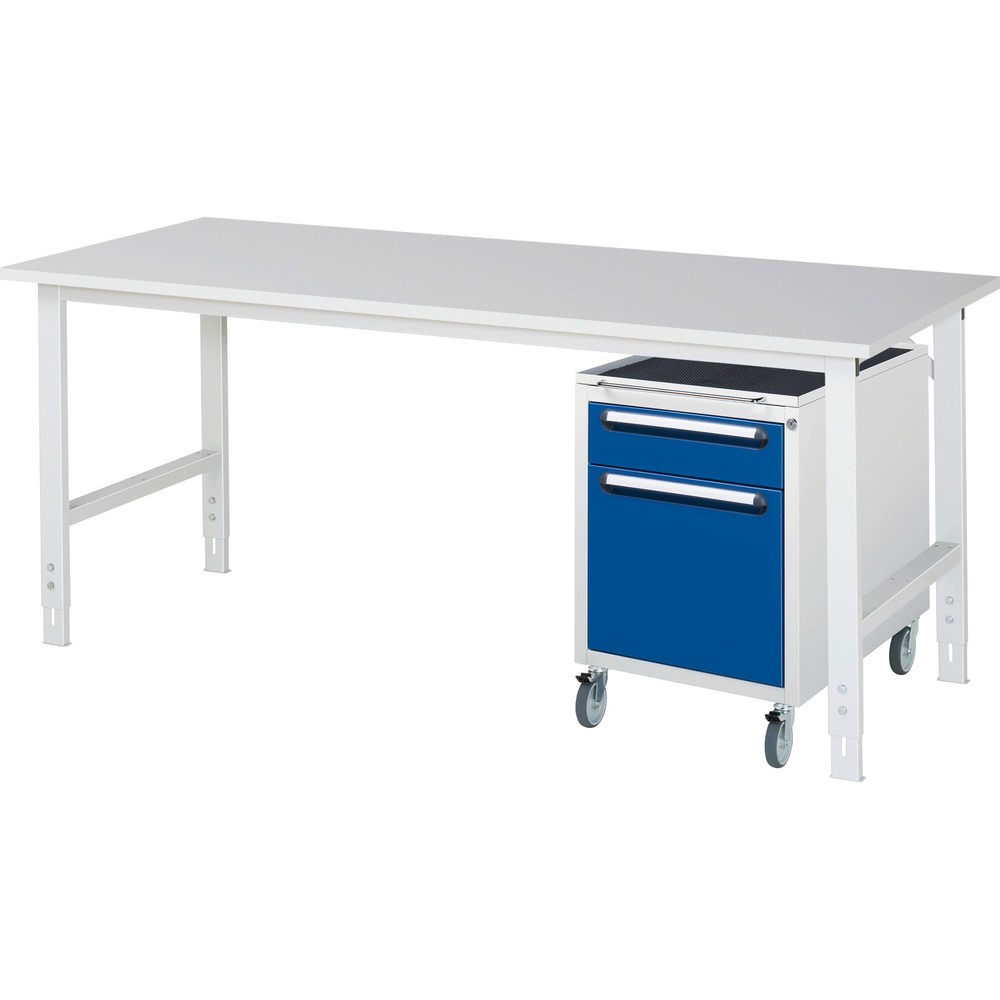 Produktabbildung Nr. 1: RAU Werkstatt-Set TOM 2-teilig, mit Werktisch, HxBxT 760-1.080 x 2.500 x 800 mm, Arbeitsplatte Melamin-Belag, zzgl. Roll-Container mit 2 Schubladen, HxBxT 690 x 480 x 600 mm