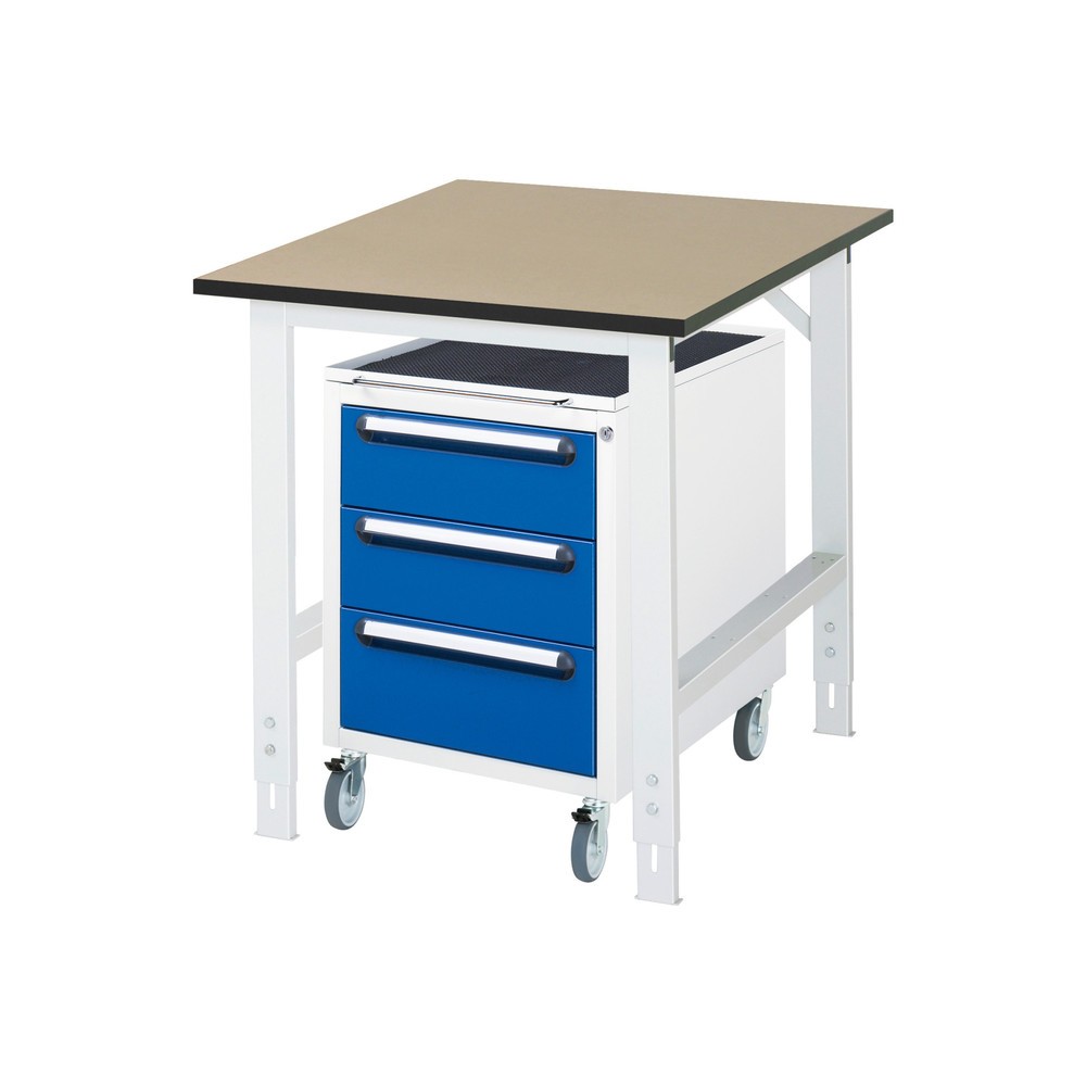 Produktabbildung Nr. 1: RAU Werkstatt-Set TOM 2-teilig, mit Werktisch, HxBxT 760-1.080 x 750 x 1.000 mm, MDF Arbeitsplatte, zzgl. Roll-Container mit 3 Schubladen, HxBxT 690 x 480 x 600 mm