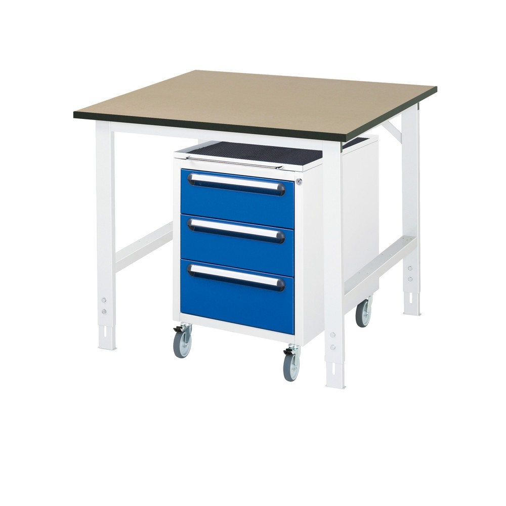 Produktabbildung Nr. 1: RAU Werkstatt-Set TOM 2-teilig, mit Werktisch, HxBxT 760-1.080 x 1.000 x 1.000 mm, MDF Arbeitsplatte, zzgl. Roll-Container mit 3 Schubladen, HxBxT 690 x 480 x 600 mm