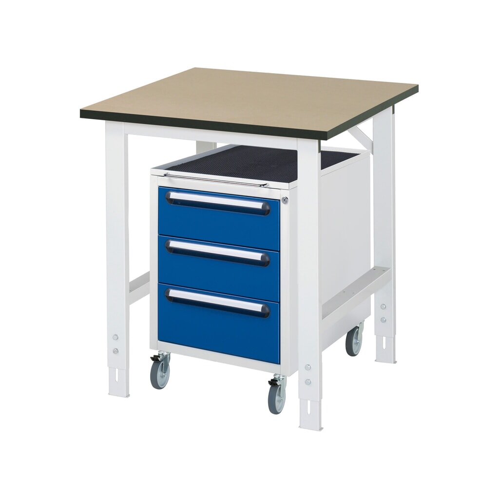 RAU Werkstatt-Set TOM 2-teilig, mit Werktisch, HxBxT 760-1.080 x 750 x 800 mm, MDF Arbeitsplatte, zzgl. Roll-Container mit 3 Schubladen, HxBxT 690 x 480 x 600 mm Produktabbildung Nr. 1: RAU Werkstatt-Set TOM 2-teilig, mit Werktisch, HxBxT 760-1.080 x 750 x 800 mm, MDF Arbeitsplatte, zzgl. Roll-Container mit 3 Schubladen, HxBxT 690 x 480 x 600 mm