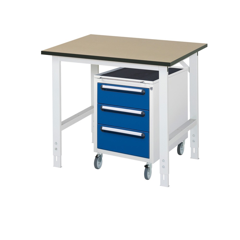 Produktabbildung Nr. 1: RAU Werkstatt-Set TOM 2-teilig, mit Werktisch, HxBxT 760-1.080 x 1.000 x 800 mm, MDF Arbeitsplatte, zzgl. Roll-Container mit 3 Schubladen, HxBxT 690 x 480 x 600 mm