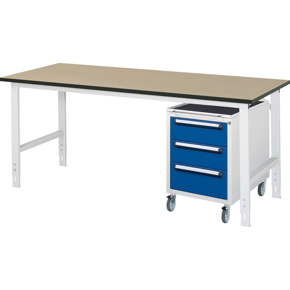 Produktabbildung Nr. 1: RAU Werkstatt-Set TOM 2-teilig, mit Werktisch, HxBxT 760-1.080 x 2.500 x 800 mm, MDF Arbeitsplatte, zzgl. Roll-Container mit 3 Schubladen, HxBxT 690 x 480 x 600 mm