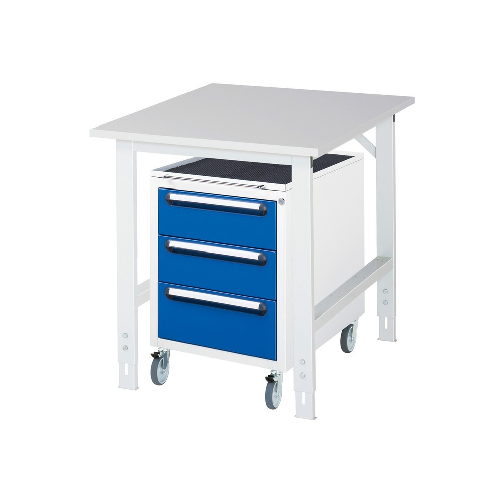 Produktabbildung Nr. 1: RAU Werkstatt-Set TOM 2-teilig, mit Werktisch, HxBxT 760-1.080 x 750 x 1.000 mm, Arbeitsplatte Melamin-Belag, zzgl. Roll-Container mit 3 Schubladen, HxBxT 690 x 480 x 600 mm