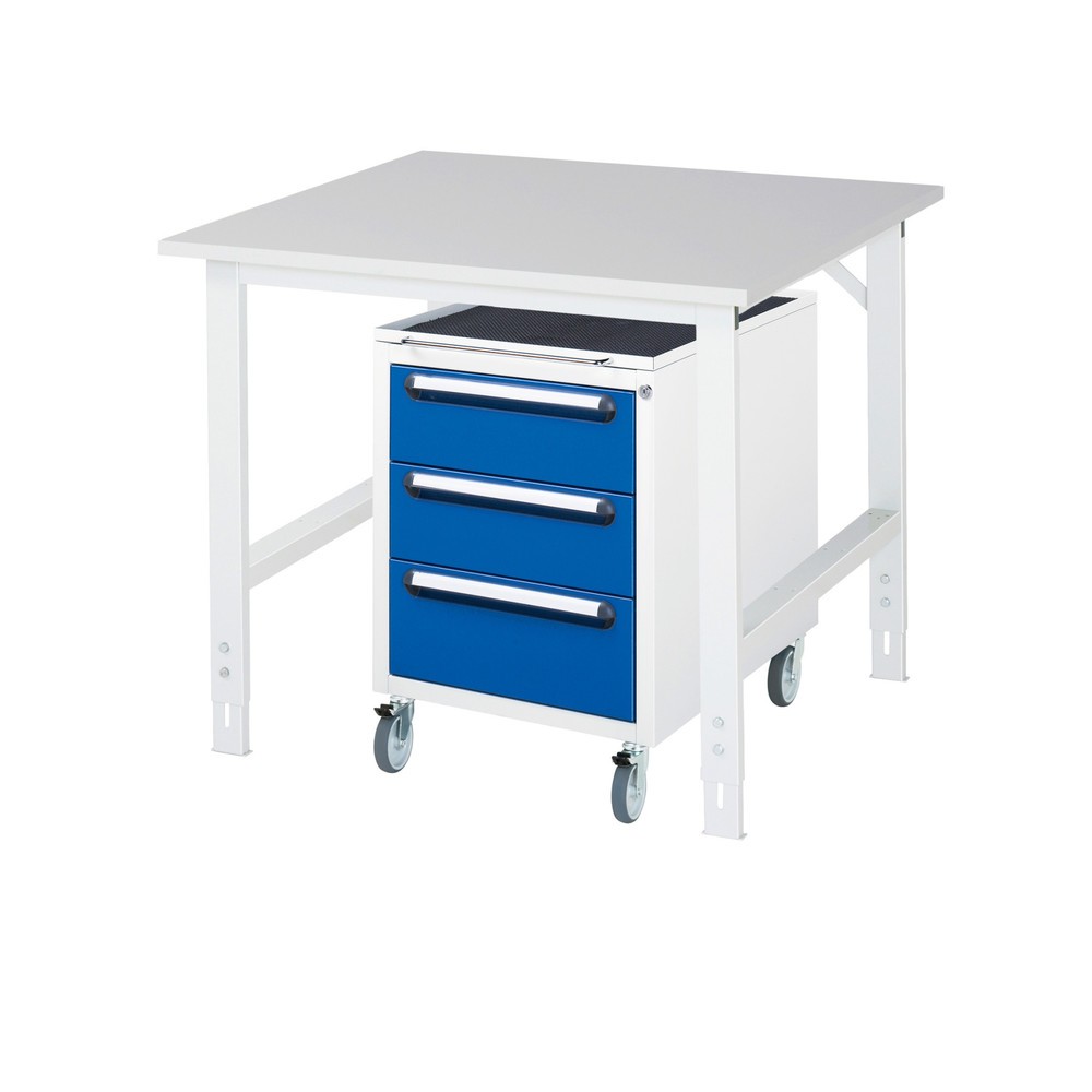 Produktabbildung Nr. 1: RAU Werkstatt-Set TOM 2-teilig, mit Werktisch, HxBxT 760-1.080 x 1.000 x 1.000 mm, Arbeitsplatte Melamin-Belag, zzgl. Roll-Container mit 3 Schubladen, HxBxT 690 x 480 x 600 mm