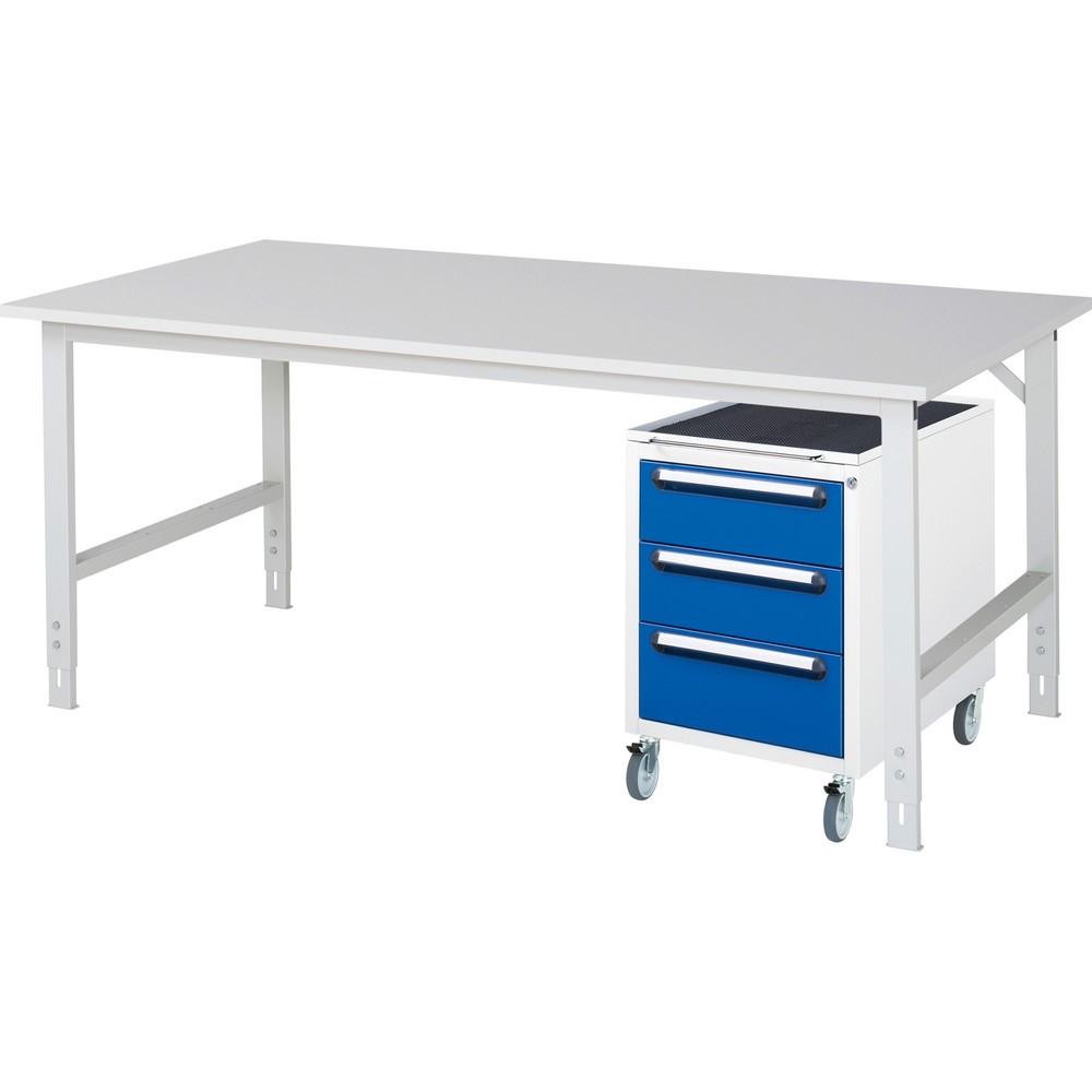 Produktabbildung Nr. 1: RAU Werkstatt-Set TOM 2-teilig, mit Werktisch, HxBxT 760-1.080 x 2.500 x 1.000 mm, Arbeitsplatte Melamin-Belag, zzgl. Roll-Container mit 3 Schubladen, HxBxT 690 x 480 x 600 mm
