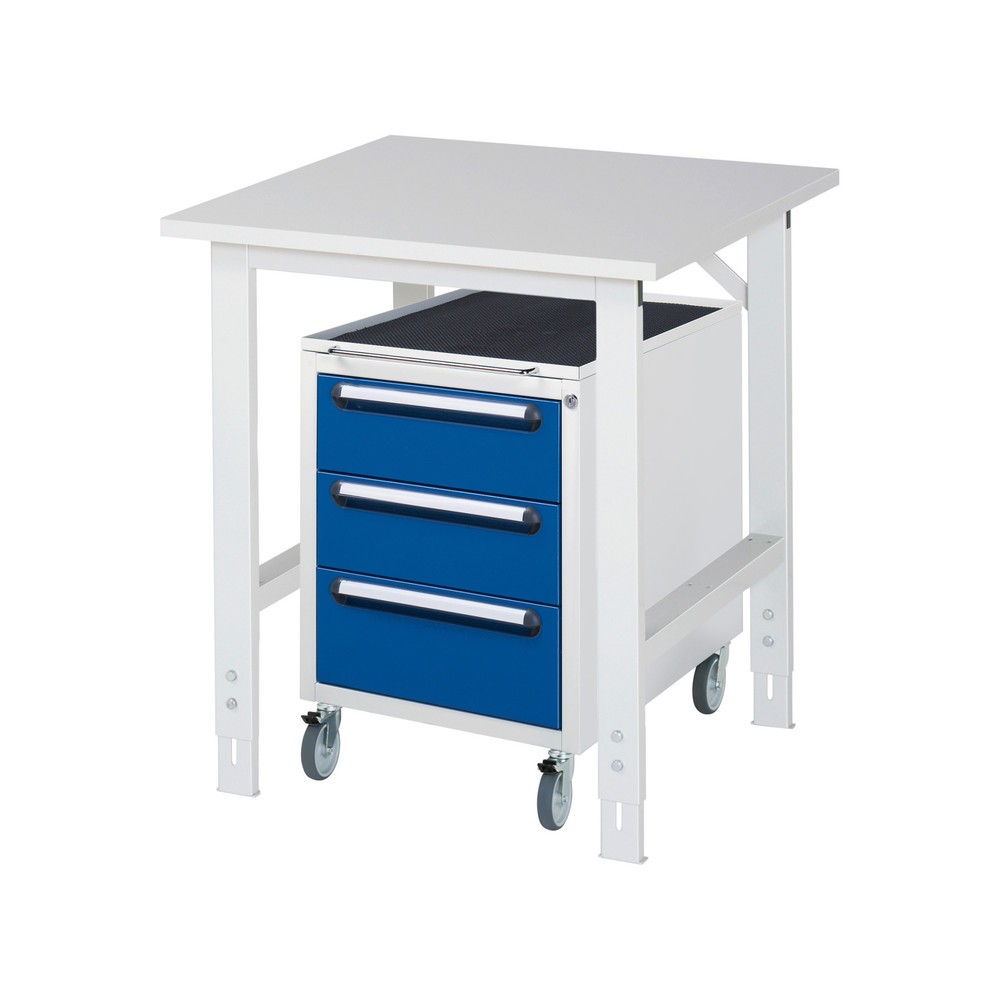 Produktabbildung Nr. 1: RAU Werkstatt-Set TOM 2-teilig, mit Werktisch, HxBxT 760-1.080 x 750 x 800 mm, Arbeitsplatte Melamin-Belag, zzgl. Roll-Container mit 3 Schubladen, HxBxT 690 x 480 x 600 mm