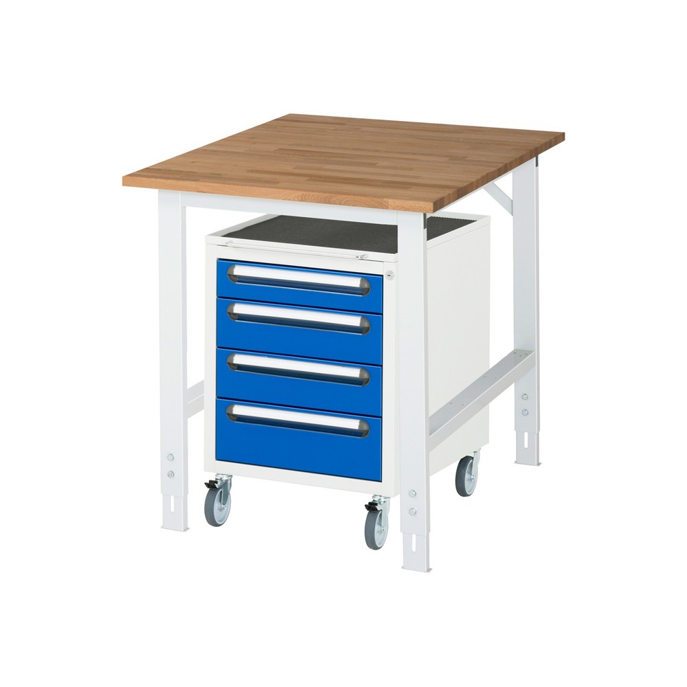 Produktabbildung Nr. 1: RAU Werkstatt-Set TOM 2-teilig, mit Werktisch, HxBxT 760-1.080 x 750 x 1.000 mm, Arbeitsplatte Buche-Massiv, zzgl. Roll-Container mit 3 Schubladen, HxBxT 690 x 480 x 600 mm